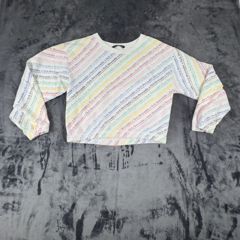 Abercrombie & Fitch Sweatshirt Womens Medium White Rainbow Logo Cropped Fleece